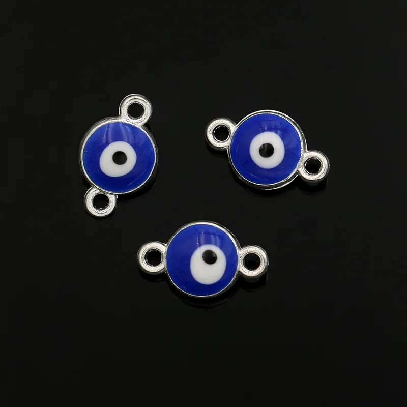 

6Pcs Silver Color Blue Evil Eye Charm Connector Pendants for Jewelry Making Bracelet DIY Handmade Craft 12x7mm