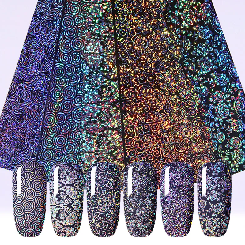 1 лист для дизайна ногтей фольга наклейка сверкающие белые и черные цветы