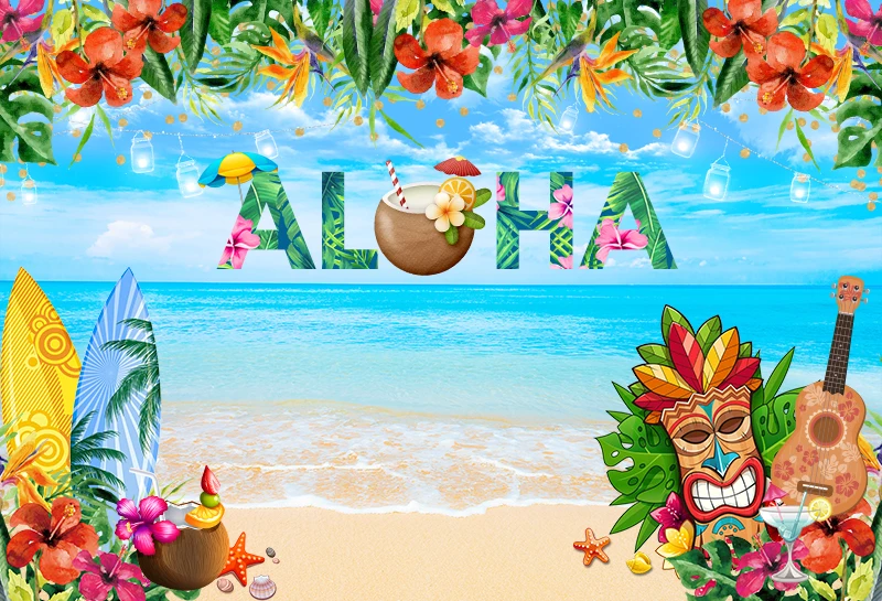 Aloha Луо вечерние фон для тропических Гавайский пляжный фотосъемки новорожденных