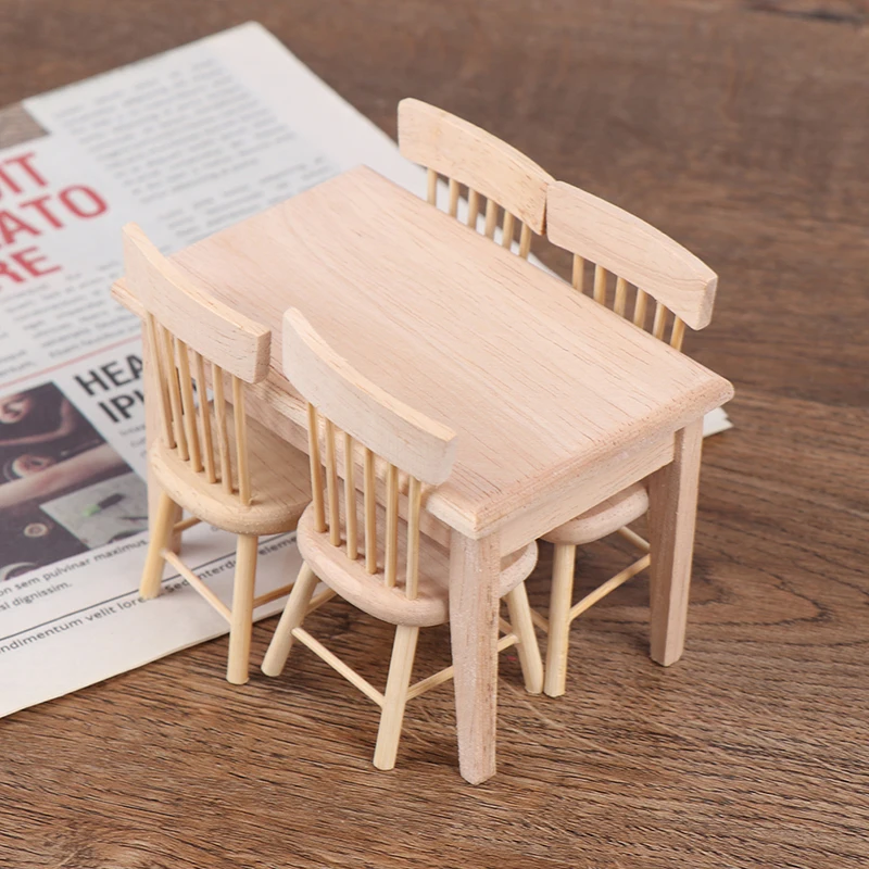 

1Set 1/12 Dollhouse Miniature Dining Table Chair Doll House Wooden Furniture Toy