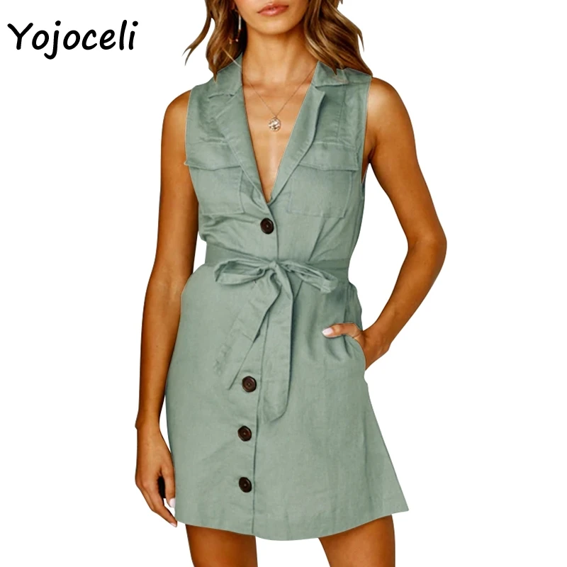 Женский блейзер на пуговицах Yojoceli Повседневное платье без рукавов с бантом