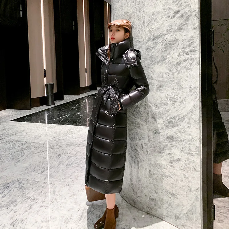 

2020 long over-the-knee Korean version of large-size slimming shiny and thin winter padded jacket down padded jacket women