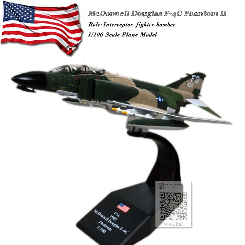

AMER 1/100 Scale USA McDonnell Douglas F-4C Phantom II Fighter Diecast Metal Plane Model Toy For Collection/Gift