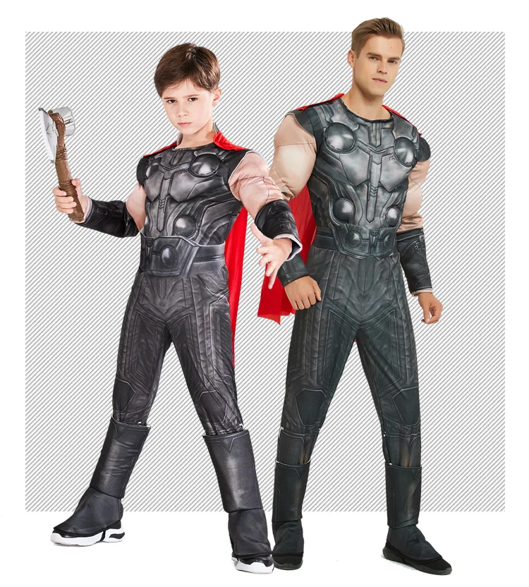 Super Hero Kids Adults Muscle Thor Cosplay Costumes Clothes With Harmmer Avengers Child Stormbreaker Halloween Costumes