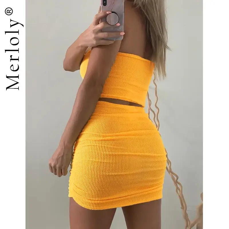 

Women Yellow Skinny Corset Top And Skirt Matching Sets Night Clubwear Birthday Gift Ruched Elastic Elegant OutfitsTwo Piece Set
