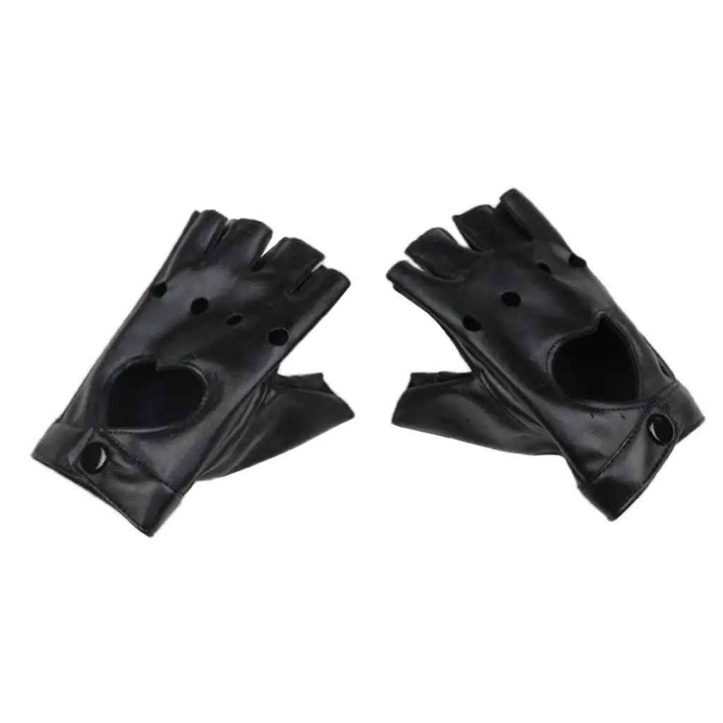 

Fashion Half Finger Gloves Decorated with Hollow Holes and Heart Design Punk Rock Dancing Leather Mitten for Women