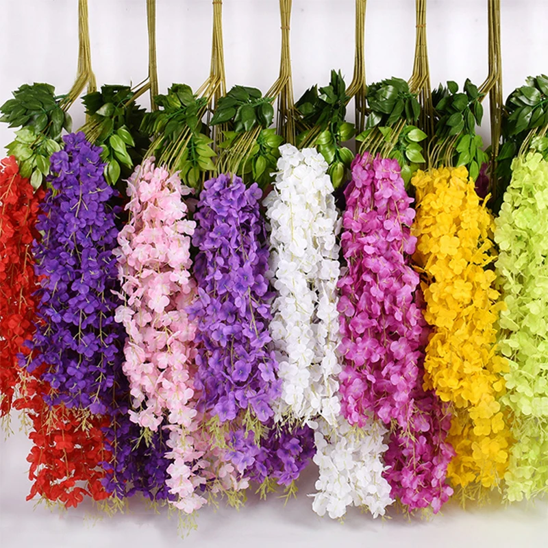12pcs 45inch artificial wisteria flowers fake wisteria vine ratta hanging garland silk flowers string home party wedding decor free global shipping