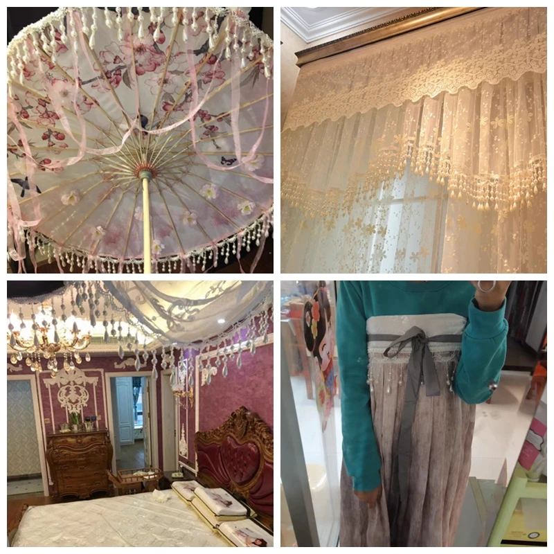 

12Yards Crystal Pendant Beaded Lace Trim Tassel DIY Stage Clothing Home Curtain Wedding Decorative Accessories