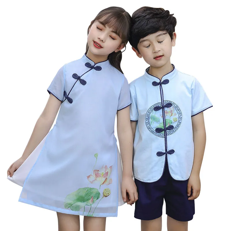 Традиционная китайская одежда для мальчиков Hanfu Детский костюм Tang праздничная
