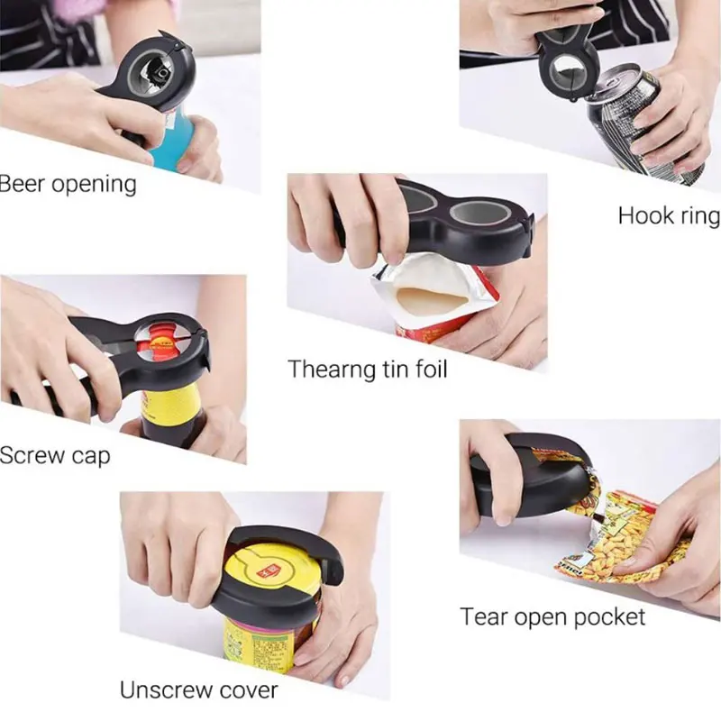 

2020 New 6 in 1 Multifunction Bottle Opener Black-Red Stainless Steel Opener Beer All in One Jar Gripper Wine Beer Lid Twist Off