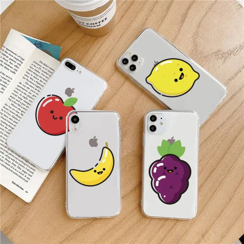 

Cartoon funny fruit food cute Phone Case Transparent soft For iphone 5 6 7 8 11 12 s c se plus mini x xs xr pro max shell
