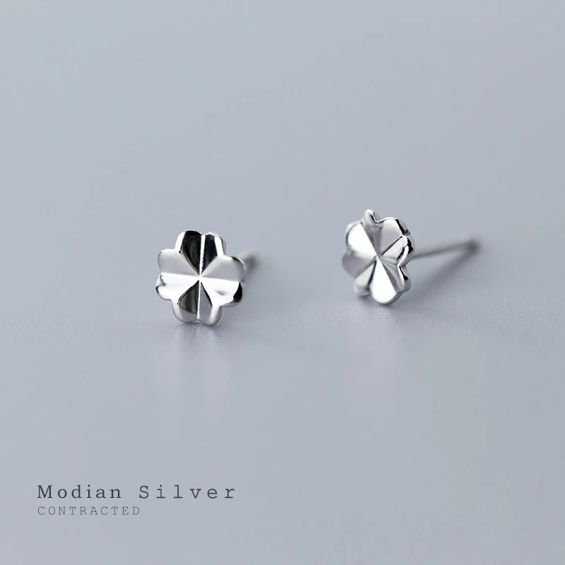 

Modian Simple Plant Stud Earring for Women Fashion Genuine 925 Sterling Silver Lucky Clover Ear Studs Fine Jewelry 2020 New