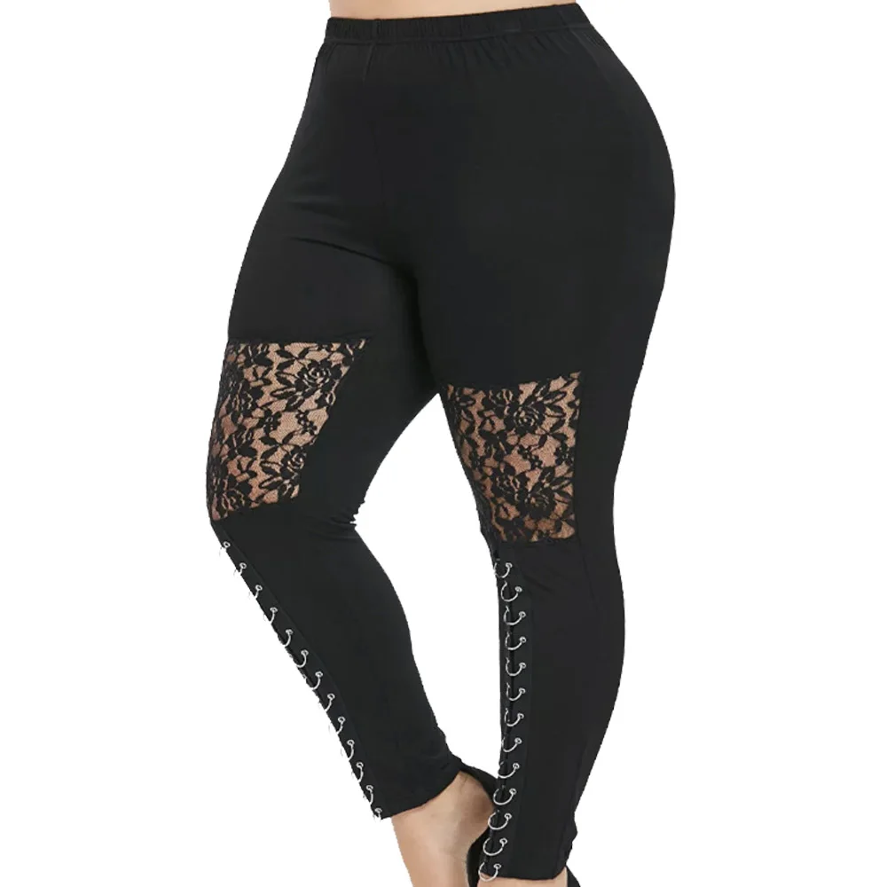 Wipalo размера плюс женские леггинсы брюки с высокой талией кружевные сексуальные