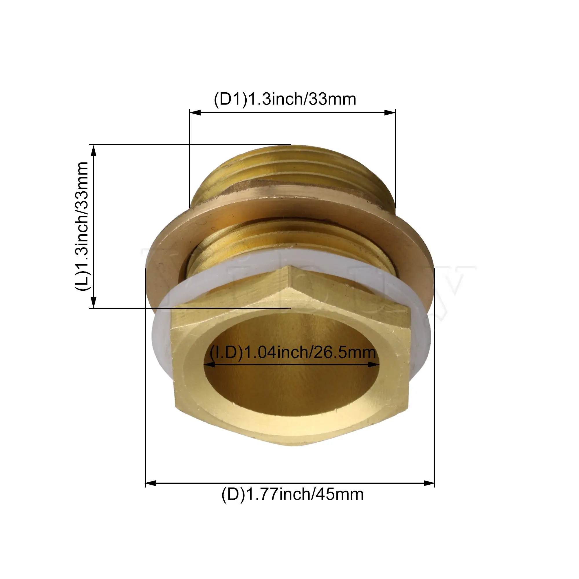 

Brass Water Tank Connector External Thread Dia 33mm with Rubber Ring