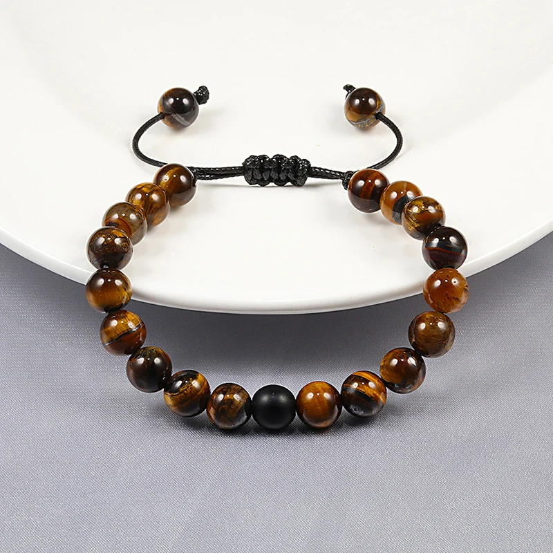 Браслет с бусинами тигровый глаз для мужчин и женщин Очаровательное украшение из