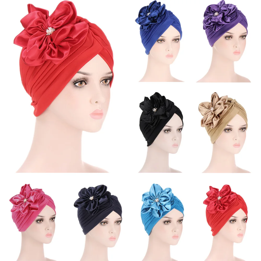 

New Flower Chemo Cap Women Muslim Hijab Turban Indian Head Wrap Hair Loss Cover Beanie Bonnet Headwear Cancer Hat Pleated Caps