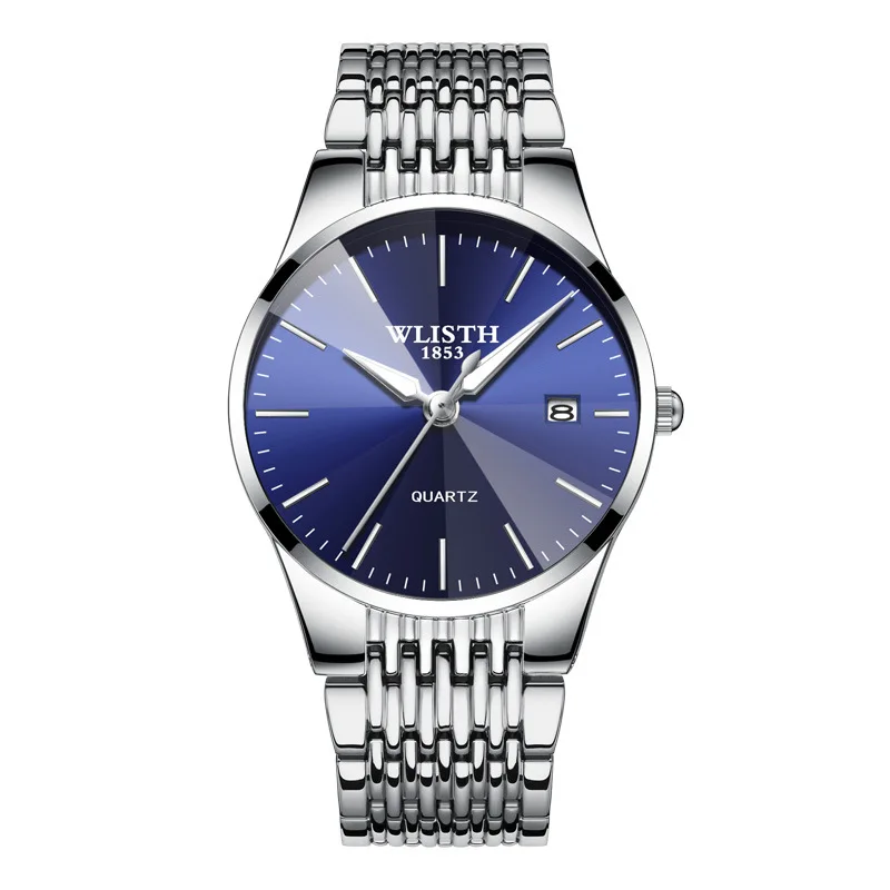 Women Silver Blue Модные парные часы, простые деловые женские часы, водонепроницаемые мужские часы, черные ультратонкие часы для влюбленных, sevgili saati montre - Цвет: Women Silver Blue