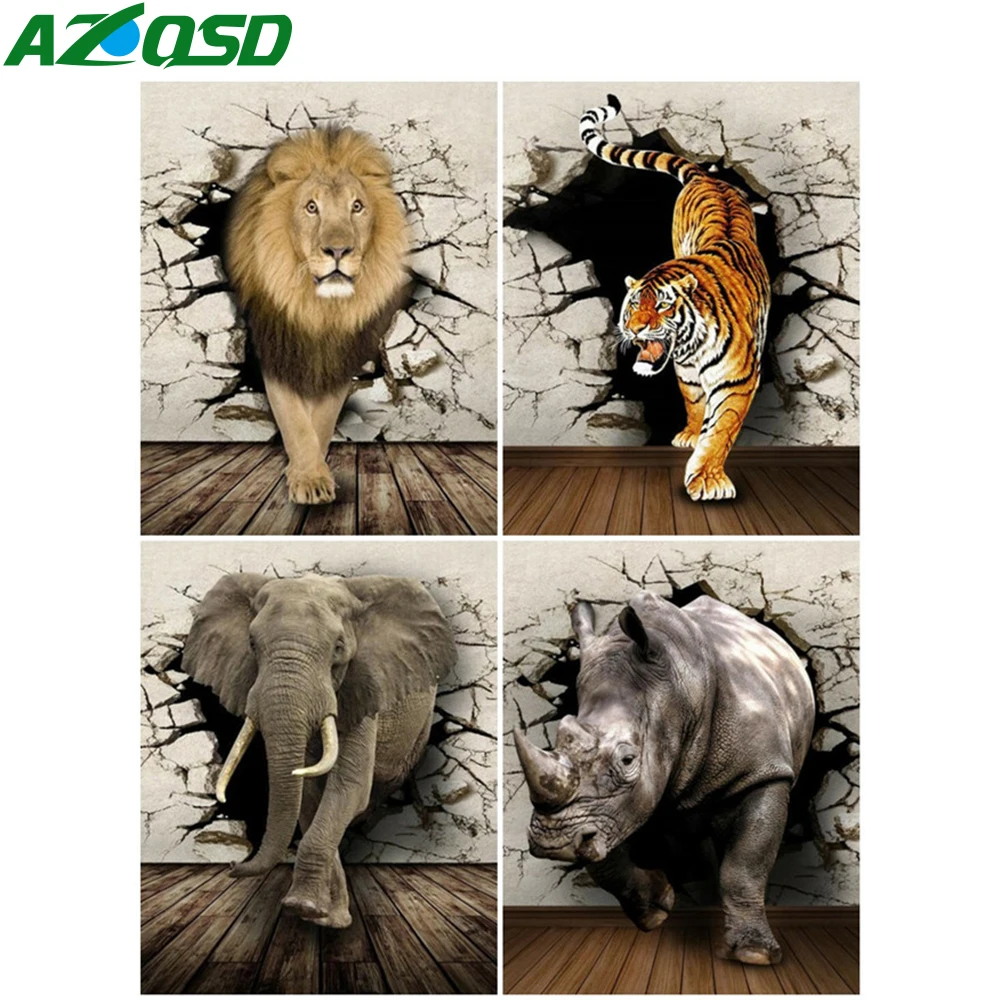 

AZQSD Painting By Number Elephant Drawing On Canvas Diy Frame Paint By Numbers Tiger Lion Animal Kits Modern Wall Art Gifts