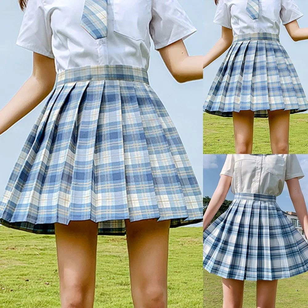 

Oeak Summer Women Skirts 2021 High Waist Girl's Pleated Skirt Korean Japanese Style Ladies Sweet Plaid Mini Skirts for Women