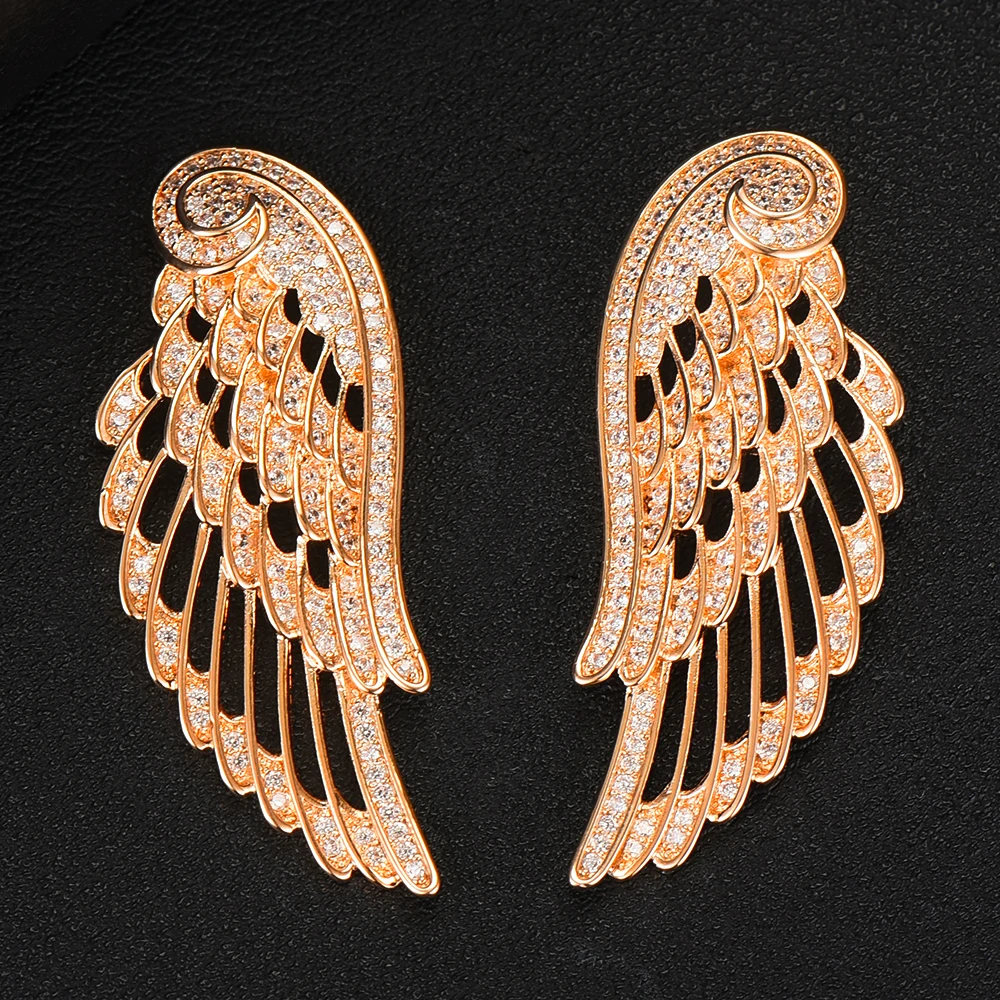 

GODKI уникальные серьги-гвоздики в виде крыльев Ангела для женщин Свадебные блестящие серьги с фианитом Дубай Свадебные ювелирные изделия ...