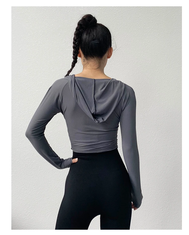 

2021 New Sport Shirt Women Long Sleeves Running Gym White Tee Shirt Black T Shirt With Hoodie Professional Training Shirt