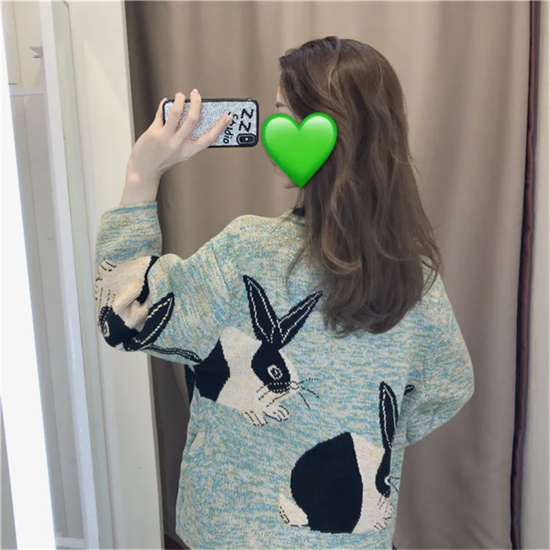 

Blue shirt collar printed knitted long sleeve 2020 new French style small loose cardigan for women