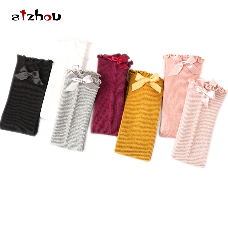 Новые кружевные хлопковые носки без пятки с двойным бантом для маленьких девочек