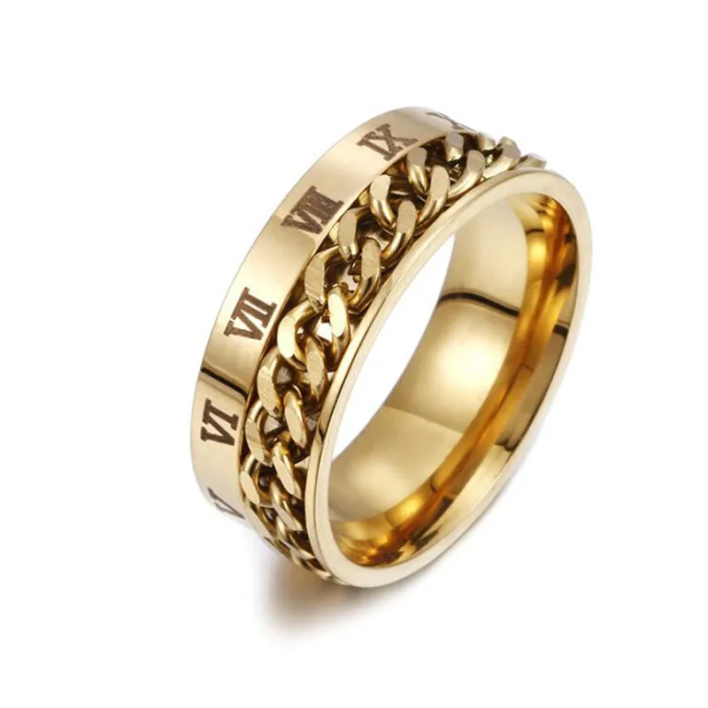 

European Style Roman Numeral Stainless Steel Ring Multiple Colour Rotating Chain Men's Ring Male Jewelry Accessories