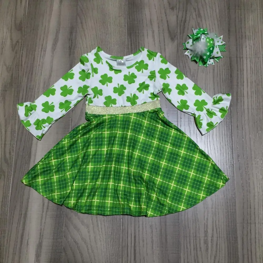 Одежда для маленьких девочек ко Дню Святого Патрика Хлопковое платье в клетку