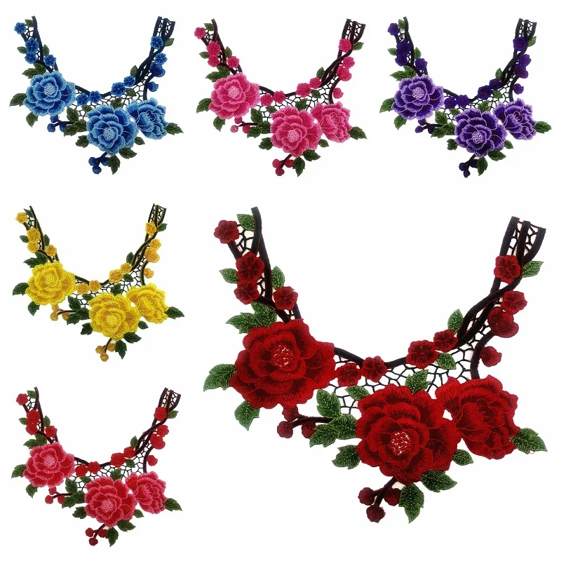 3D цветочное кружево с вышивкой Венецианский шейный воротник отделка