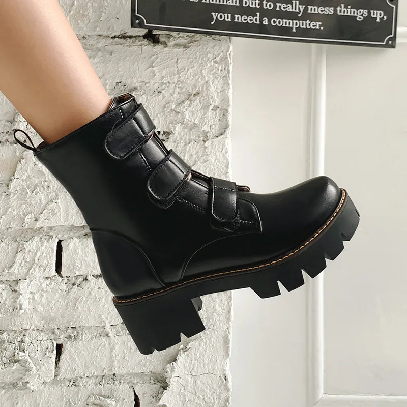 

MoonMeek big size 34-43 fashion ankle boots for women round toe zip ladies platform boots classic ladies autumn winter boots