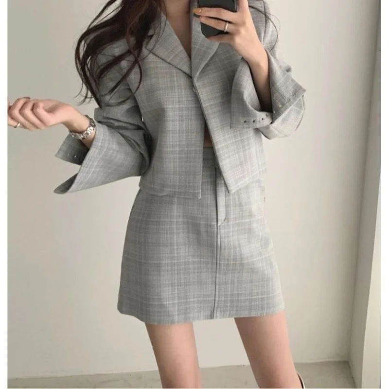 

2021 spring new temperament short suit jacket + high waist skirt fashion two-piece suit women