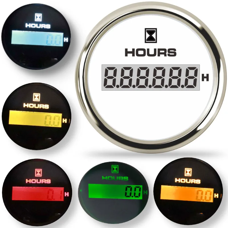 

52mm Boat Hourmeter hours meter Waterproof Hourmeters Time Gauges for Auto Car Motor with 7 Colors Backlight 12V/ 24V 316L Bezel