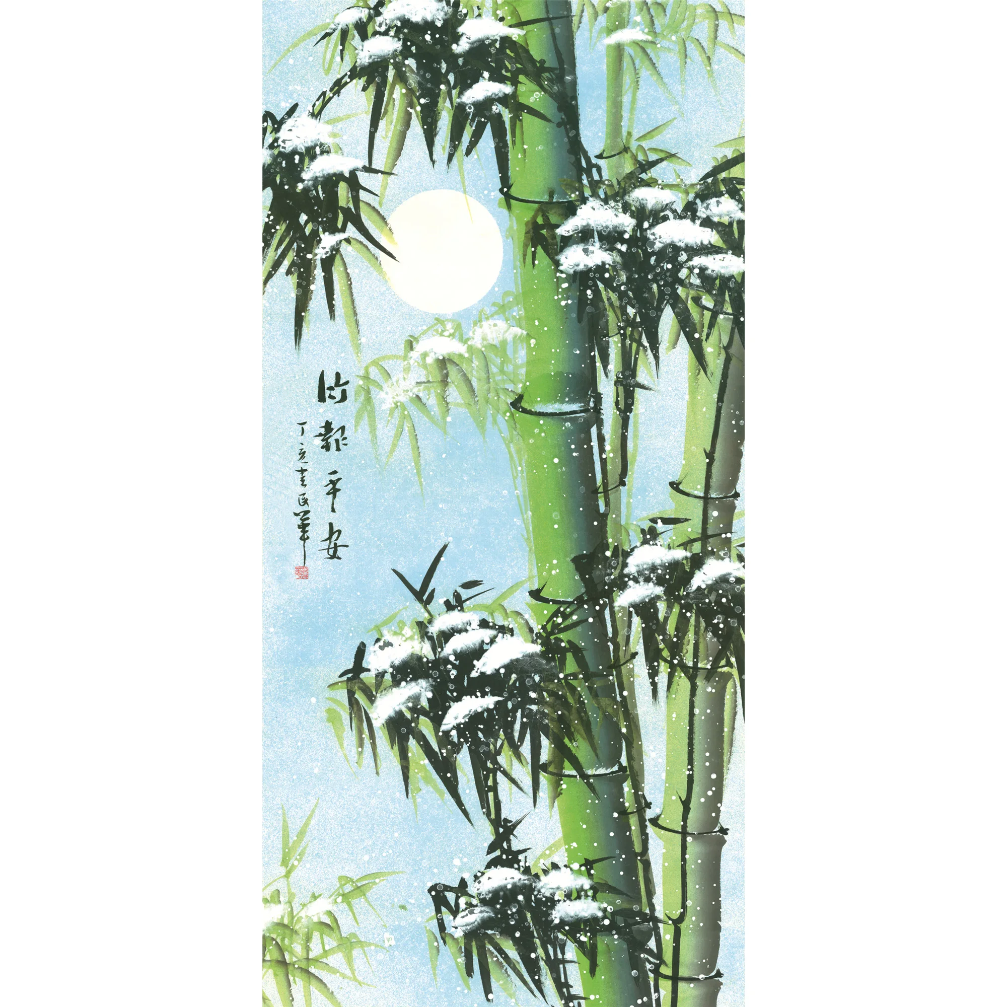 

Chinese Feng Shui Silk Hanging Painting,Home/Office Decoration Calligraphy Artwork Wall Scroll - Green Bamboo and snow