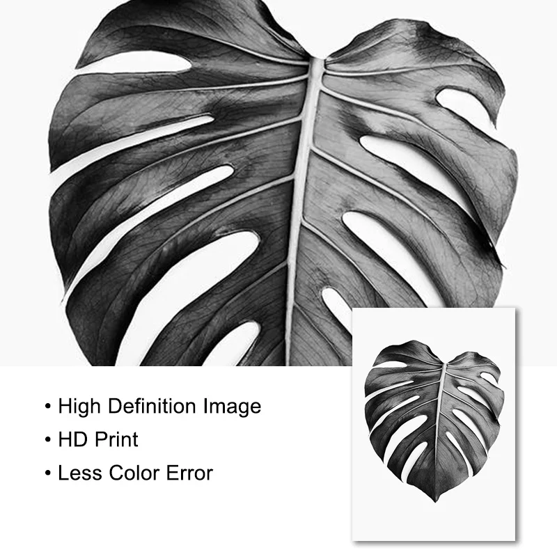 Минимализм черно-белая Настенная картина принт скандинавские листья кактус