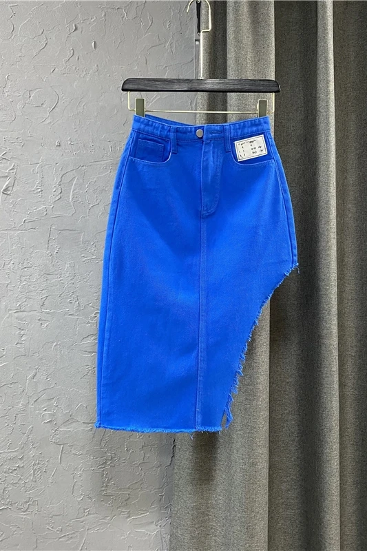 

2021 Summer Korean Style White Long Skirt Women's Solid Color Clothing Female Fashion High Waist Sexy Side Slit Denim Skirt