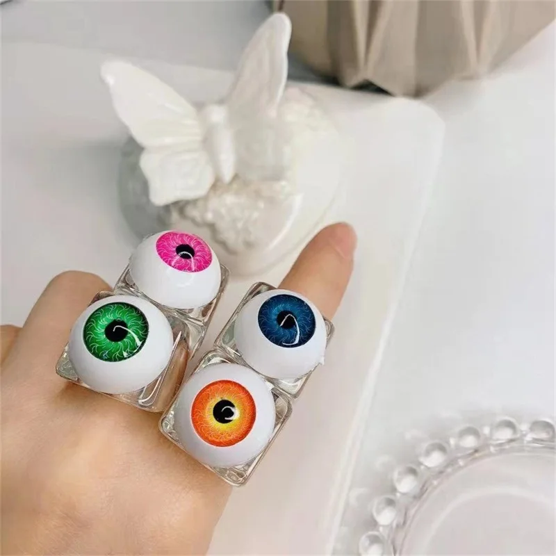 

Korean Trendy Blue Eye Transparent Resin Finger Rings For Men Women Colorful Heart Square Eyeball Turkish Jewelry Acrylic Anillo