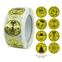 2 5cm gold merry christmas stickers 500pcsroll party decoration gift packaing sealing label stationery sticker