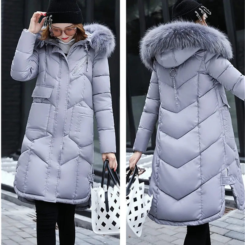 

Winter Jacket Women 2019 Winter Parkas Female Slim Coat Warm Thicken Outerwear Cotton Padded Hooded Fur Colla Long Woman Parka