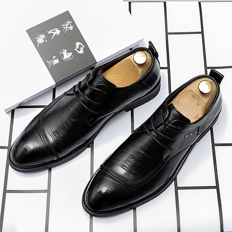 

Men's business small leather shoes pointed black Korean fashion casual youth British versatile soft leather dress Derby shoes