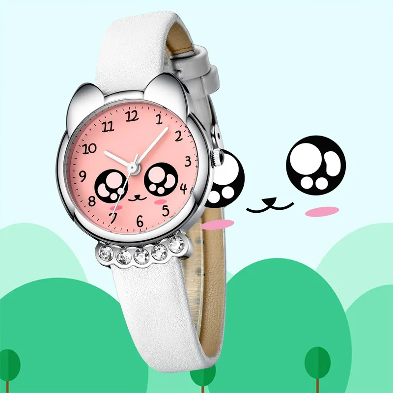 KDM милые детские часы 2019 кварцевые Мультяшные для девочек с рисунком кота Стразы