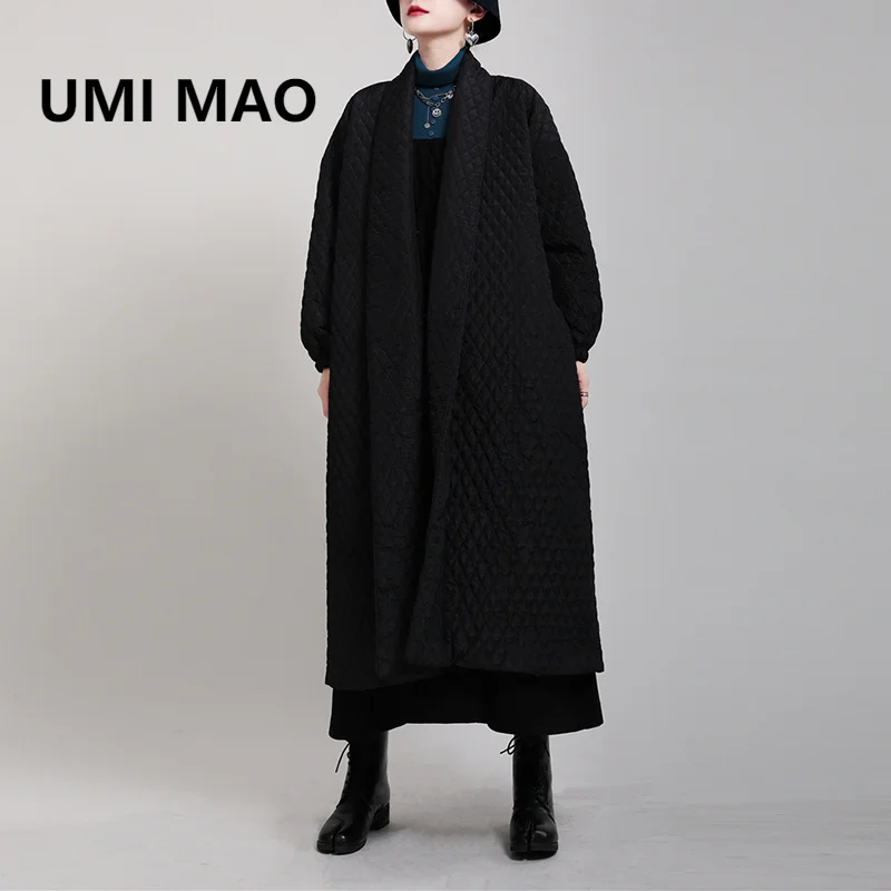 

UMI MAO Korea Fashion Fall/Winter New Style Yamamoto Dark Design Lingge Back Split Button Long Cotton Jacket Women Y2K