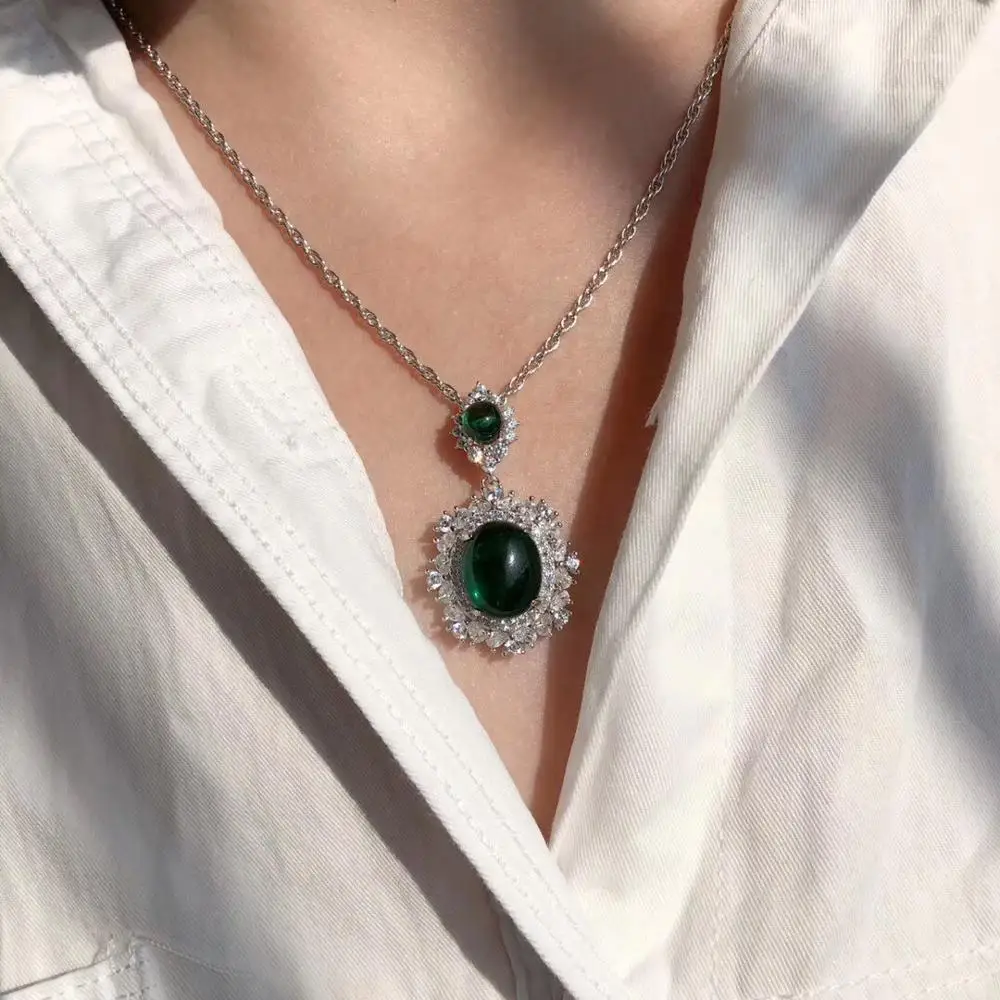Женское Ожерелье с изумрудами Большие Овальные Подвески из 100% настоящего