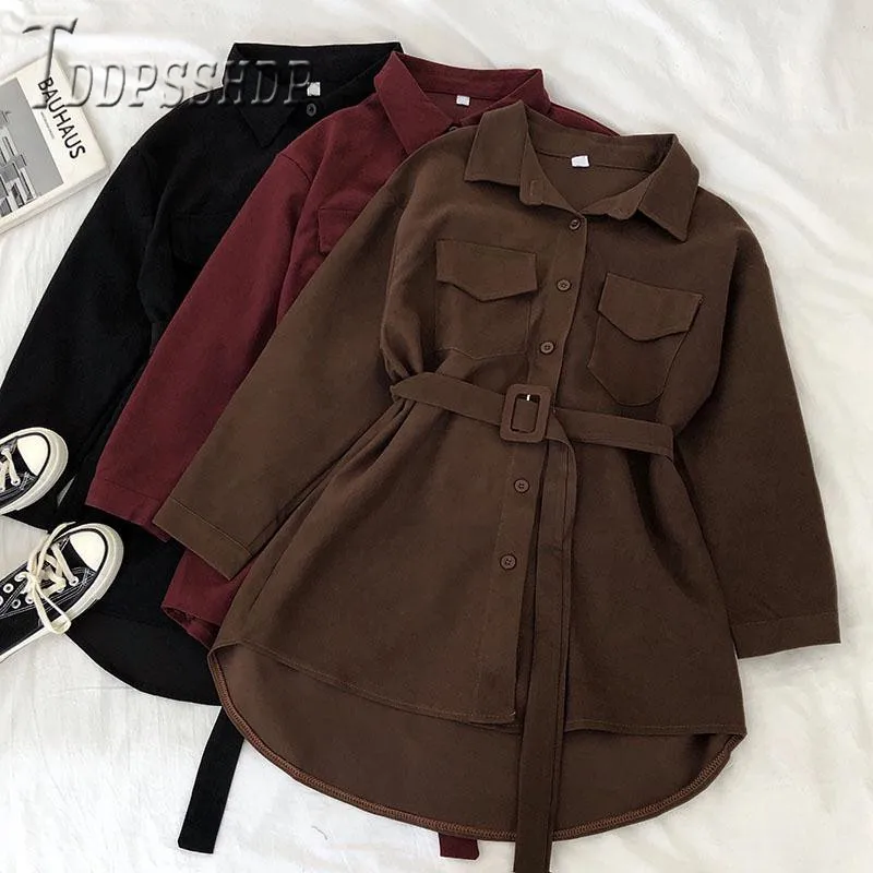 

Весна 2020, Корейская шикарная Вельветовая женская блузка, женские блузки с длинным ремешком на талии