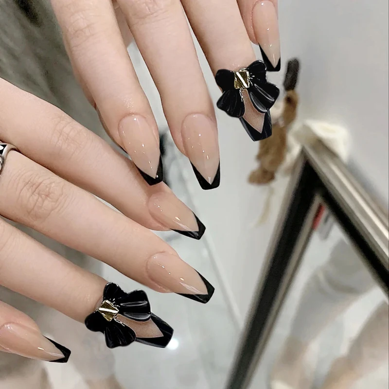 

24pcs Black Butterfly Wear Long Paragraph Fashion Manicure Patch False Nails Save Time Wearable Nail Patch can CSV