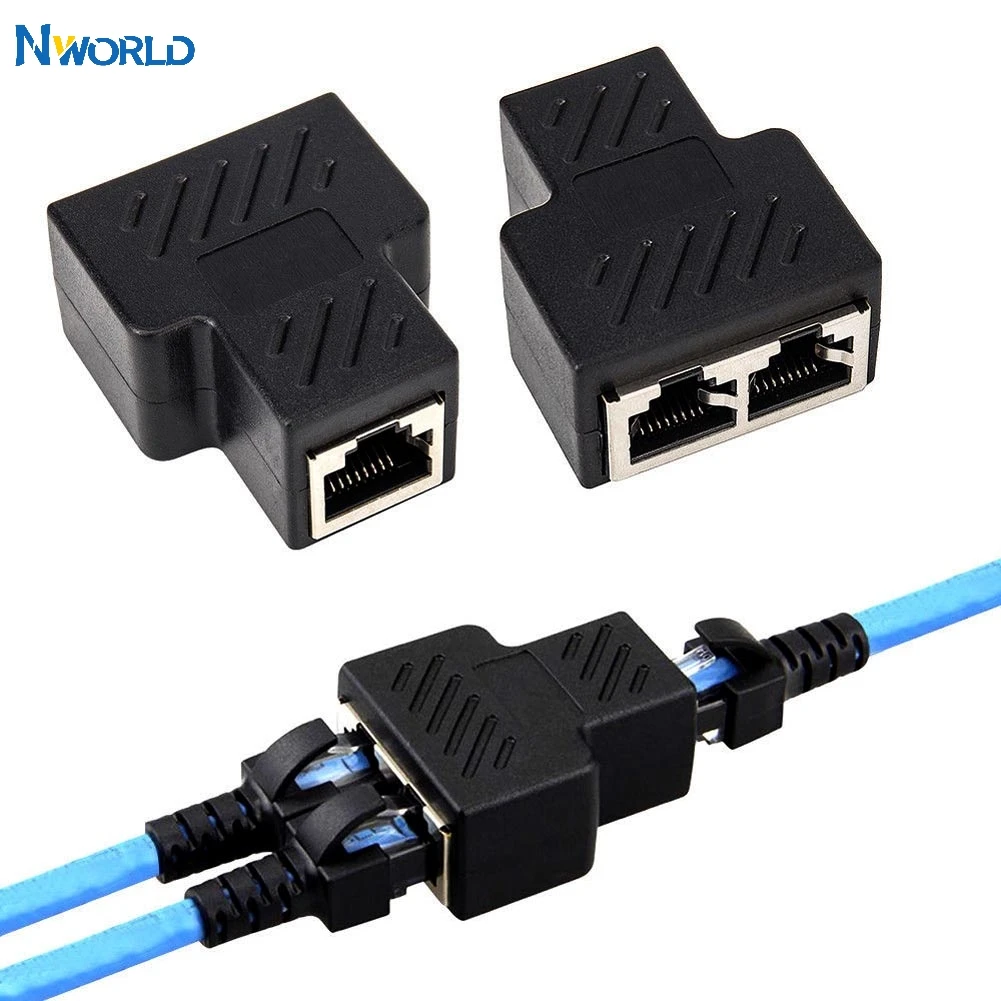 

1/2Pcs 1 To 2 Way LAN RJ45 Extender Splitter Ethernet Adapter For Internet Cable Connection 1 Input 2 Output High Quality