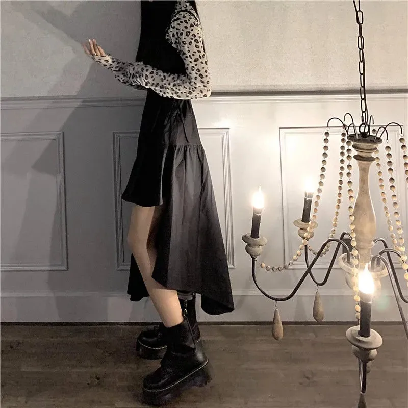 Женский костюм с леопардовым принтом футболка длинным рукавом асимметричное