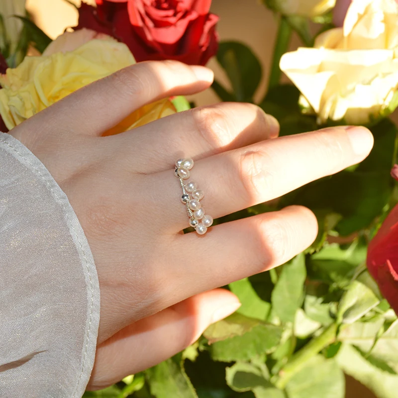 Женские маленькие жемчужные кольца ASHIQI с цветами из натурального серебра 925