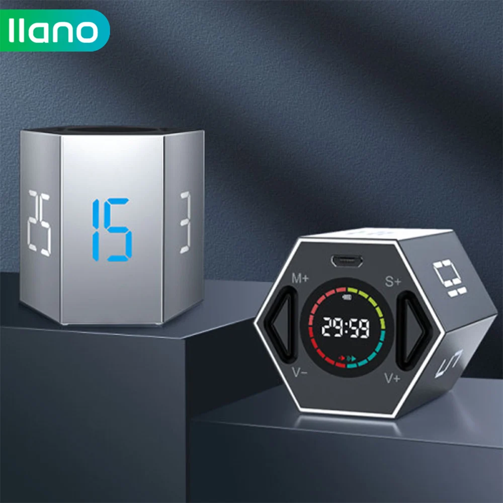 llano LED Digital Timer Kitchen Mini Alarm Clock USB Electronic Countdown Stopwatch Magnetic Flip Timer for Cooking Study Shower