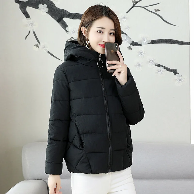 

Large Size Winter Cotton Coat Short Loose Ladies Jacket Simple Hooded Zipper Women Jacket Daily Casual Fashion Cotton Jacket